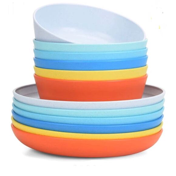 NEW 12pc Cereal BOWL & PLATE SET Indoor Outdoor Wheat Straw Microwave Dishwasher - Picture 6 of 6